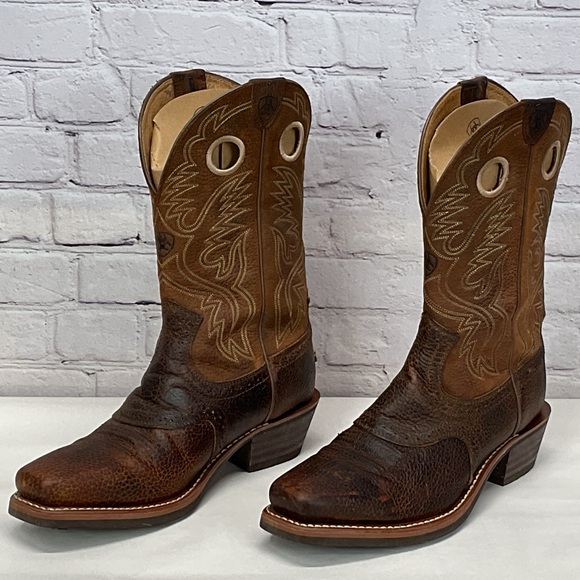 Ariat Heritage Boots Men's Size 10.5 EE Brown Two Tone Leather Cowboy Square Toe - Picture 4 of 10